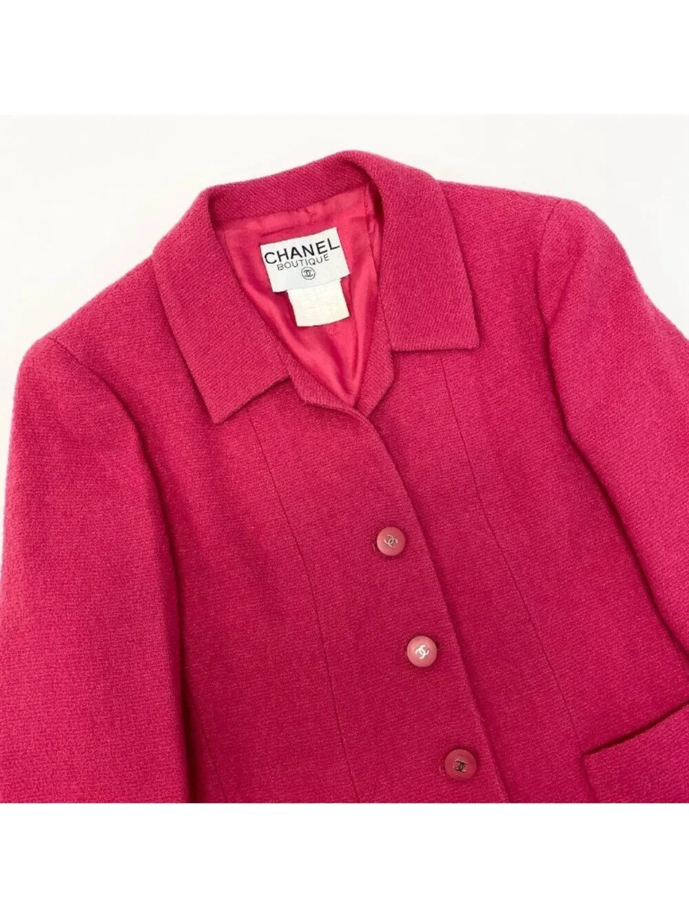 Chanel Tweed Jacket CC Logo Button 38 Pink